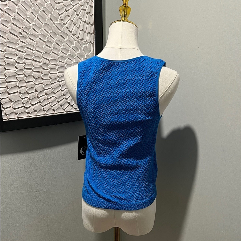 Women's Sleeveless V-Neck Knit Tank Top - Royal Blue - Picture 3 of 3